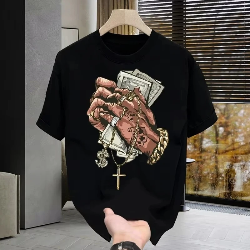 2026 New Family Matching Unisex Oversized T Shirt Vintage Hand Jewelry Graffiti Graphic Streetwear Casual Short Sleeve Tops