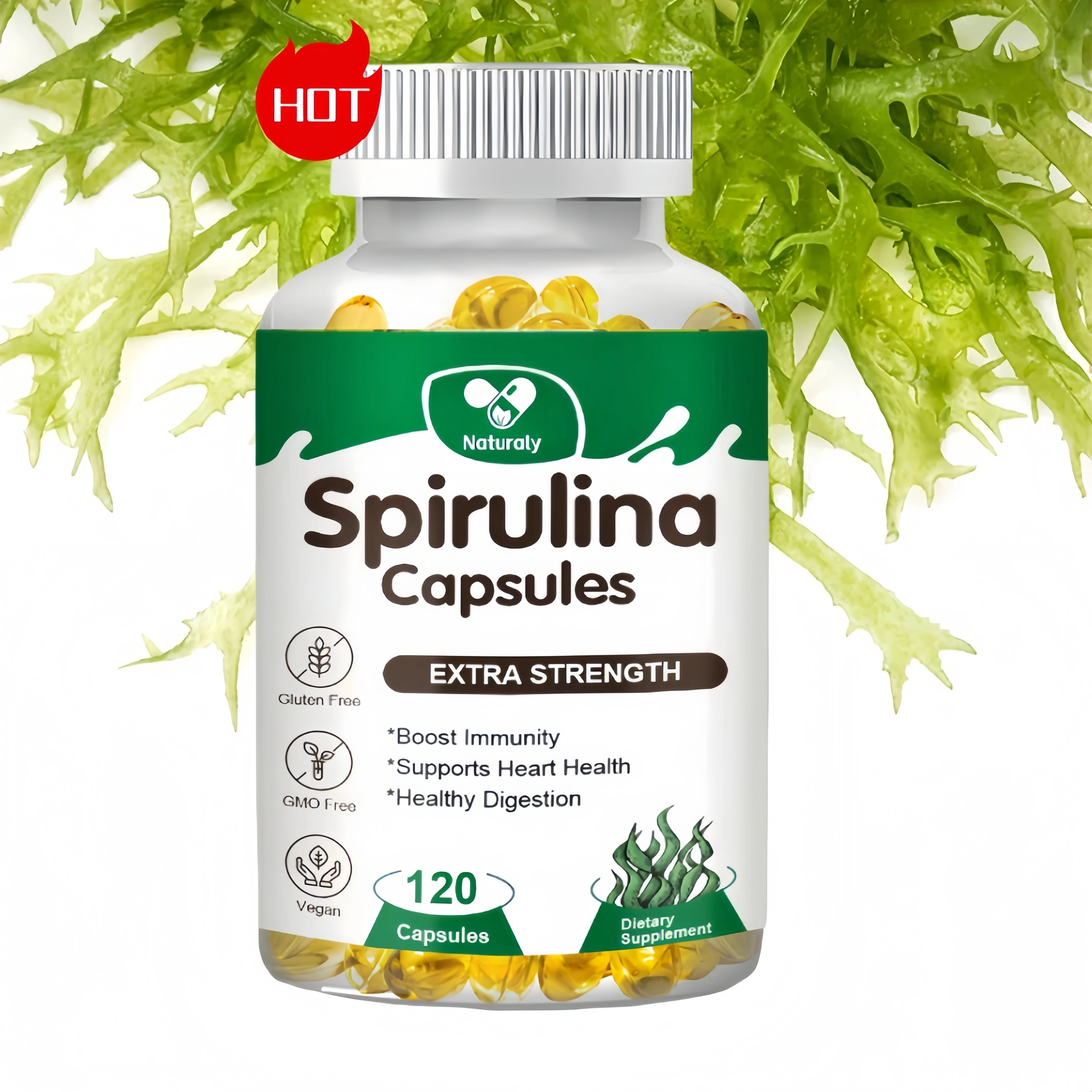 Spirulina Capsules  Maximum Strength Supports Immune System, Heart, Cells and Energy