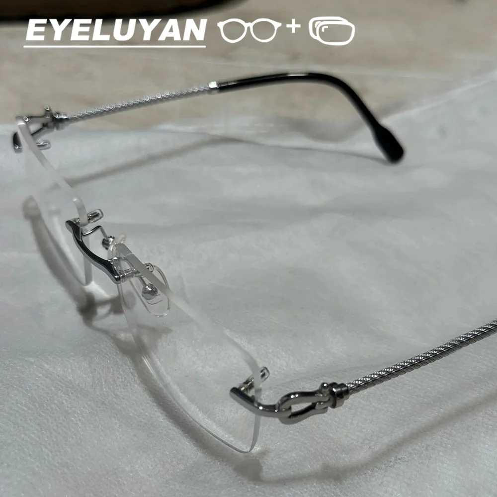 

Progressive Prescription Glasses Men Optical Myopia Reading Multifocal Eyeglasses Pure Titanium Rimless Glasses With Lenses
