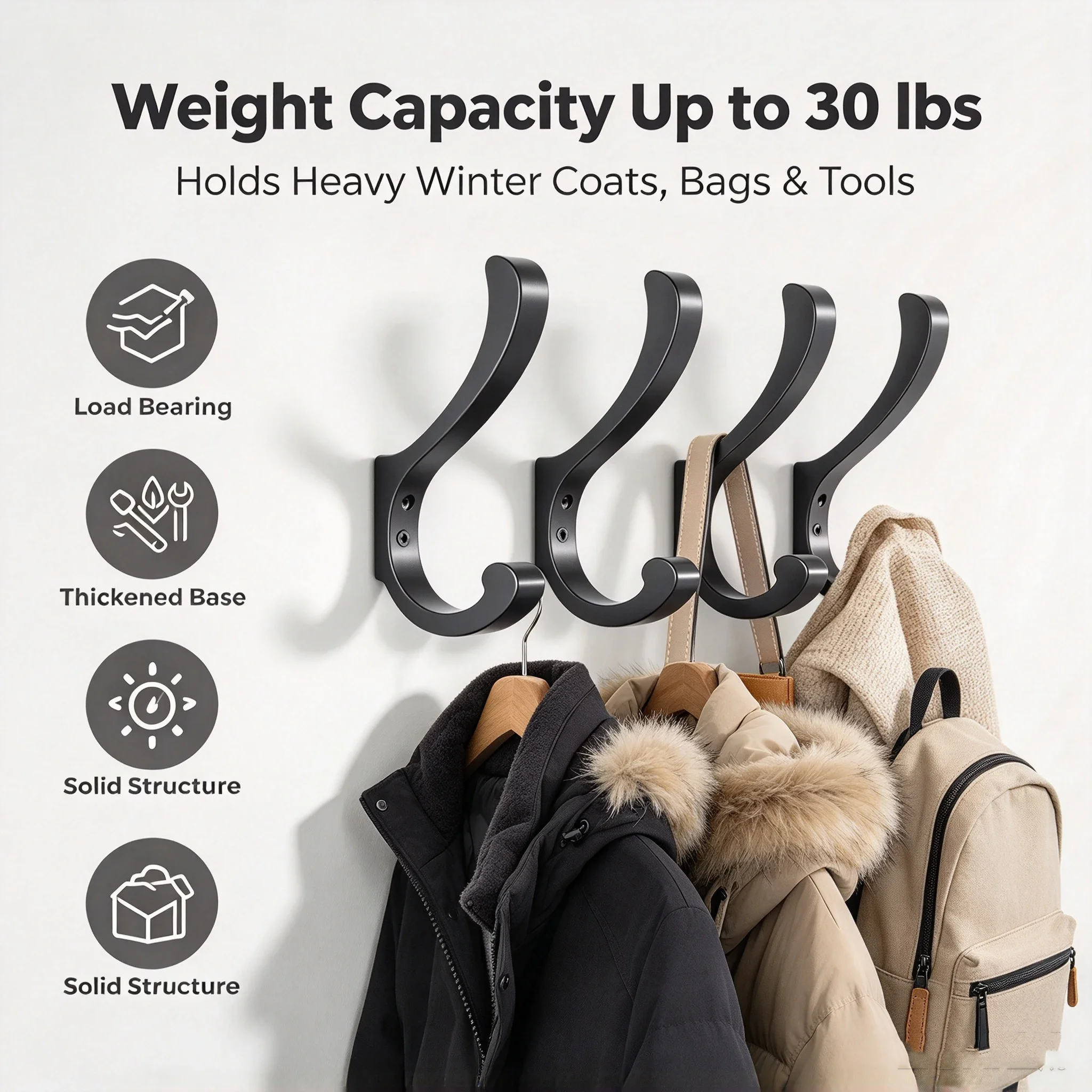 Durable Metal Clothes Robe Coat Towel Keys Hooks Heavy Duty Wall Hook for Kitchen Bathroom Hanging Organizer Multipurpose Hook