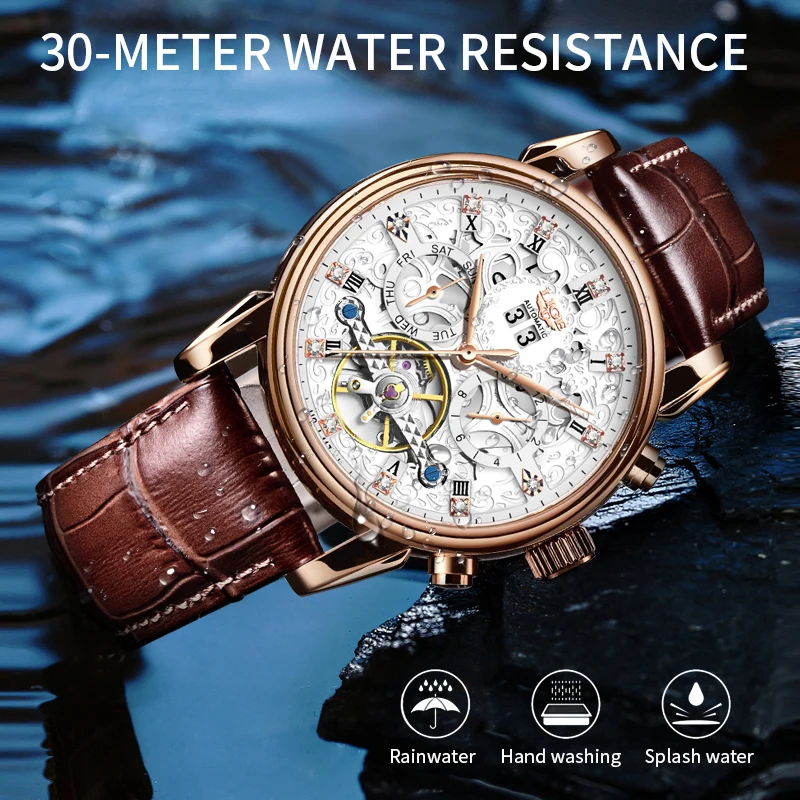 LIGE Original Luxury Men Automatic Wristwatch Business Auto Date Waterproof Leather Strap Mechanical Watch for Men Males Clock