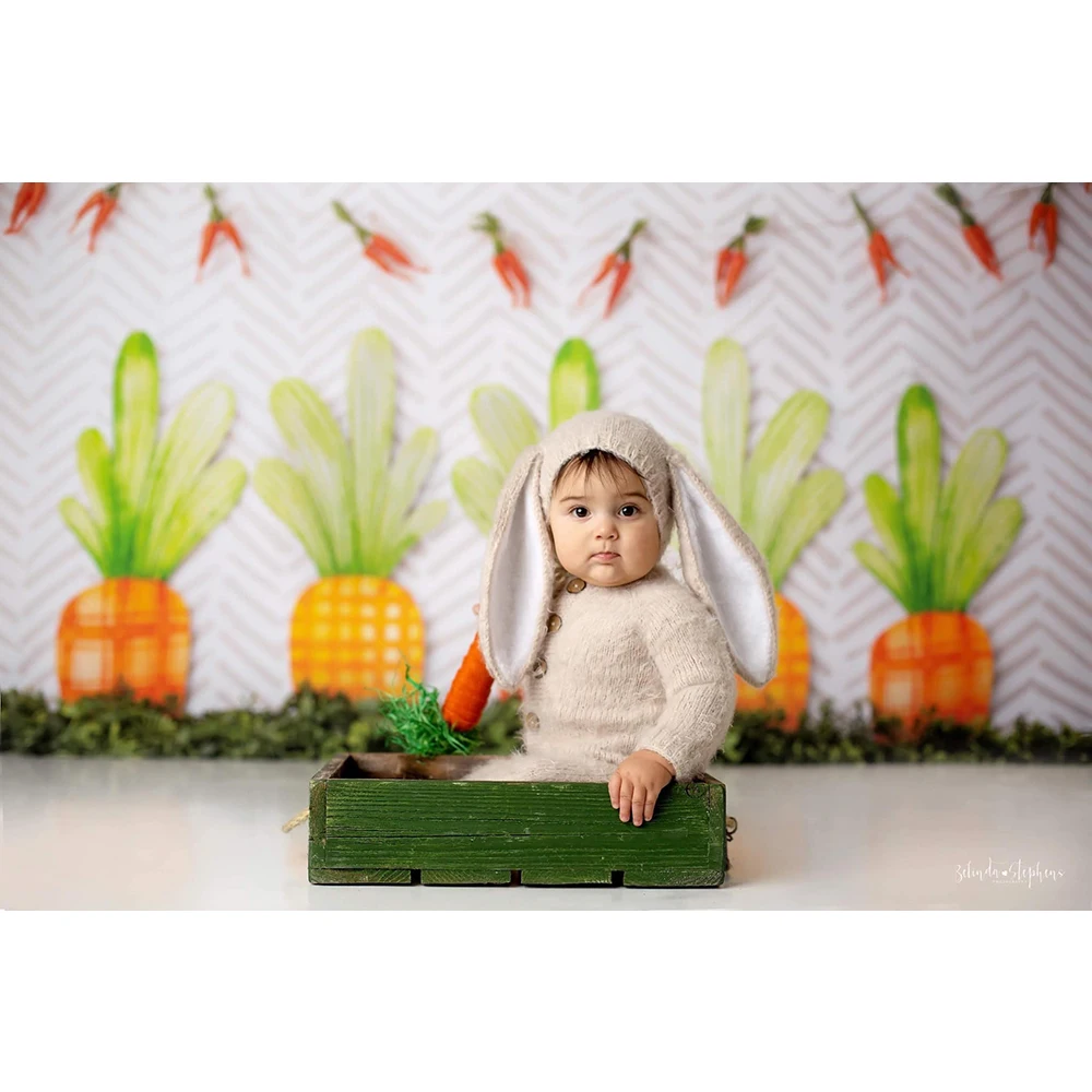 Easter Carrot Photography Backdrop for Kids Birthday Cake Smash Background Spring Flowers Grass Photo Studio Props