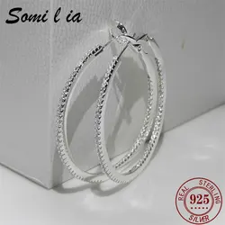 SOMILIA 2025 NEW Hoop Earrings 925 Sterling Silver Simple 5A Zirco Classic Women's 40mm Earring Cерьги Kольца Jewelry For Ladys