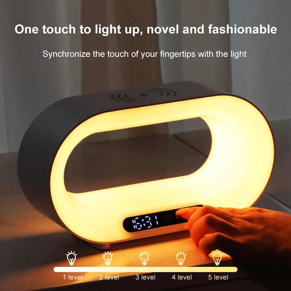 Multi-function 3 In 1 Wireless Charger Alarm Clock LED Night Light APP Control RGB Atmosphere Lamp Smart Table Lamp Home Decor