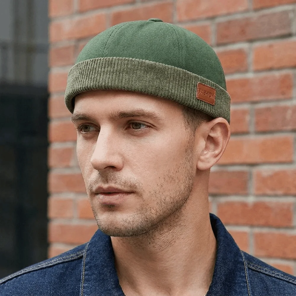 Casual Corduroy Splicing Dome Melon Cap Solid Color Adjustable Bucket Cap Beanies Brimless Landlord Hat Outdoor