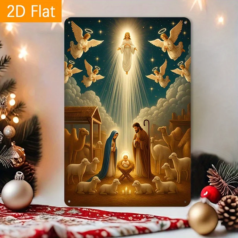 Nativity Scene Tin Sign - Nativity with Light, Suited for Religious Christmas Event/Community Center, s/