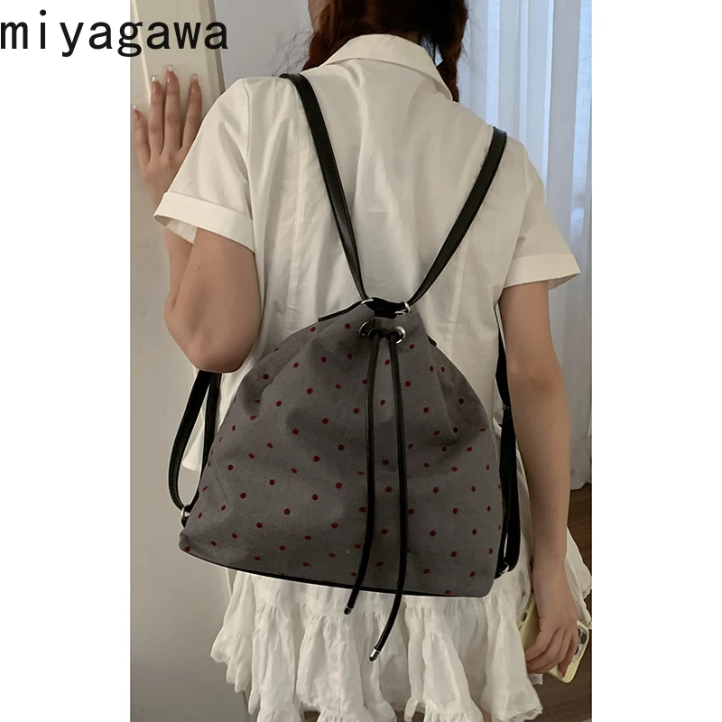 

Miyagawa Korean Niche Backpack for Women 2024 New Fashion Polka Dot Bucket Bag Large Capacity Commuting Crossbody Bags