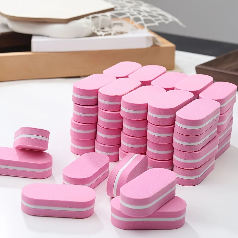 12pcs Mini Double-Sided Nail File Sponge Pink Oval Nail Polishing Blocks Pink Buffing Tools Nail Care Tools Nail Art DIY