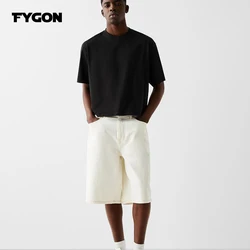 Fygon 2025 Summer Boxy Fit Cropped 100% Cotton T-shirts Oversized O-neck Solid Color Basic Short Sleeves Street Design Tops