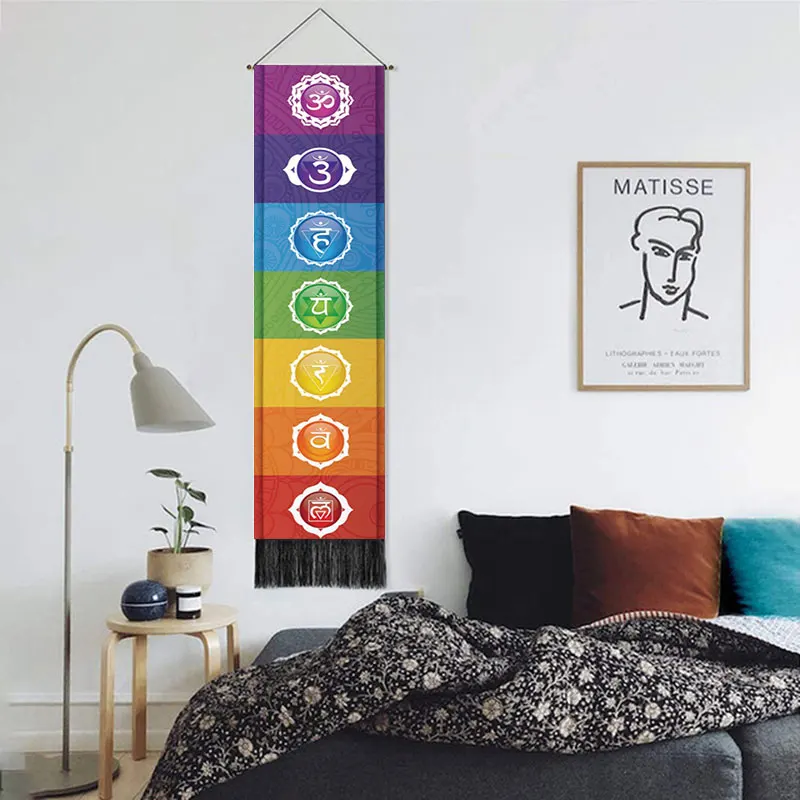 Seven Chakra Tapestry Wall Hanging Yoga Meditation Hippie Psychedelic Tapestry Chakras Tapestries for Bedroom Living Decoration