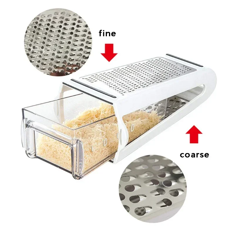 2 Sided Cheese Grater Vegetables Grater With Container ABS Case Carrot Cucumber Slicer Cutter Kitchenware Stainless Blades