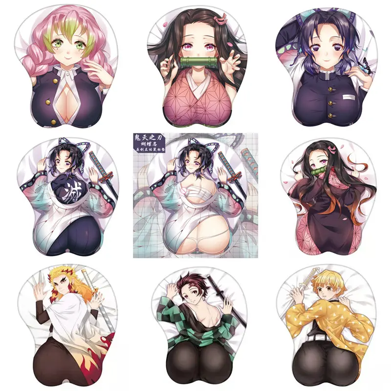 Kimetsu No Yaiba Shinobu Nezuko Mitsuri Gamer Anime Sexy Mouse Pad Cute Manga Ass poggiapolsi 3D Oppai tappetino in Gel di Silicone Mousepad