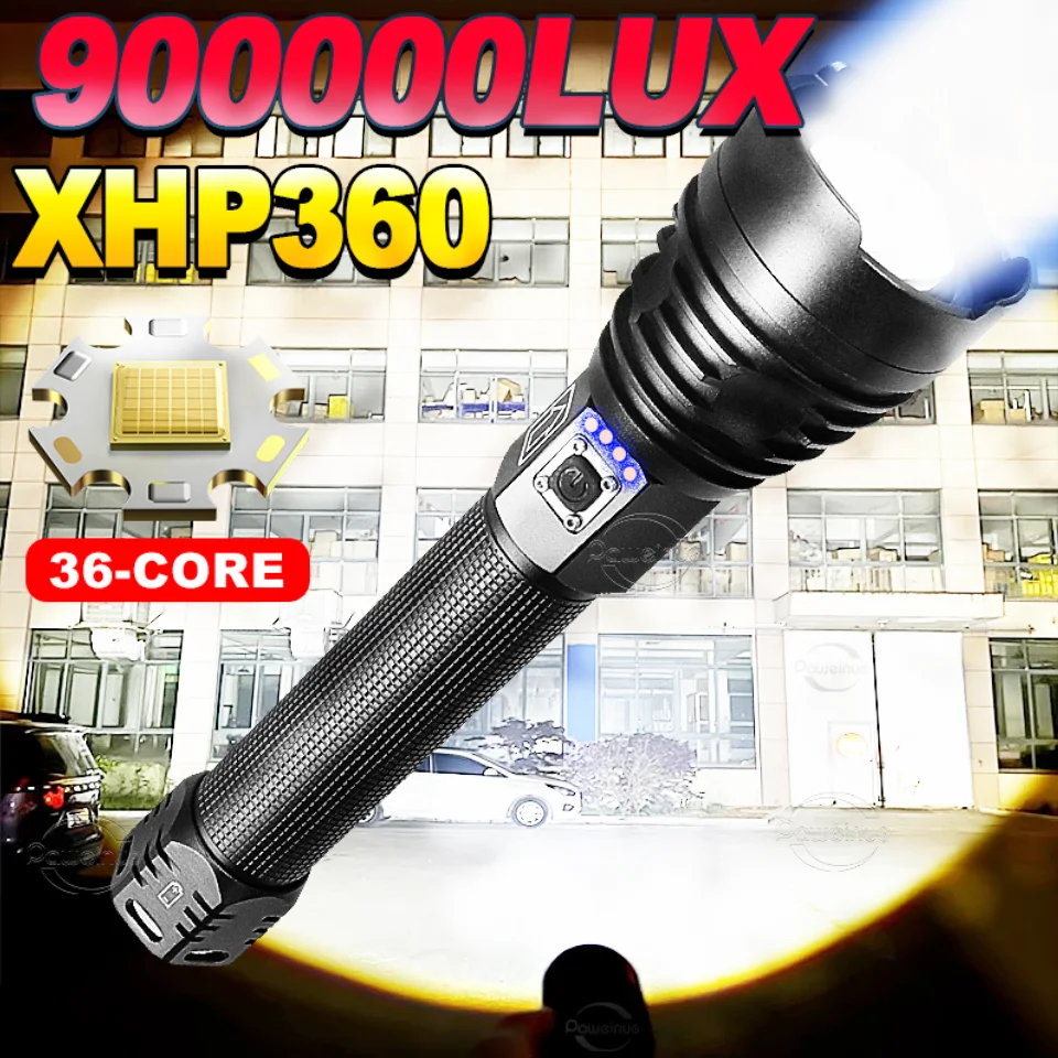 XHP360 Super Bright Flashlight High Power LED Torch Rechargeable Waterproof Torch Light Outdoor Fishing Light Camping Lantern