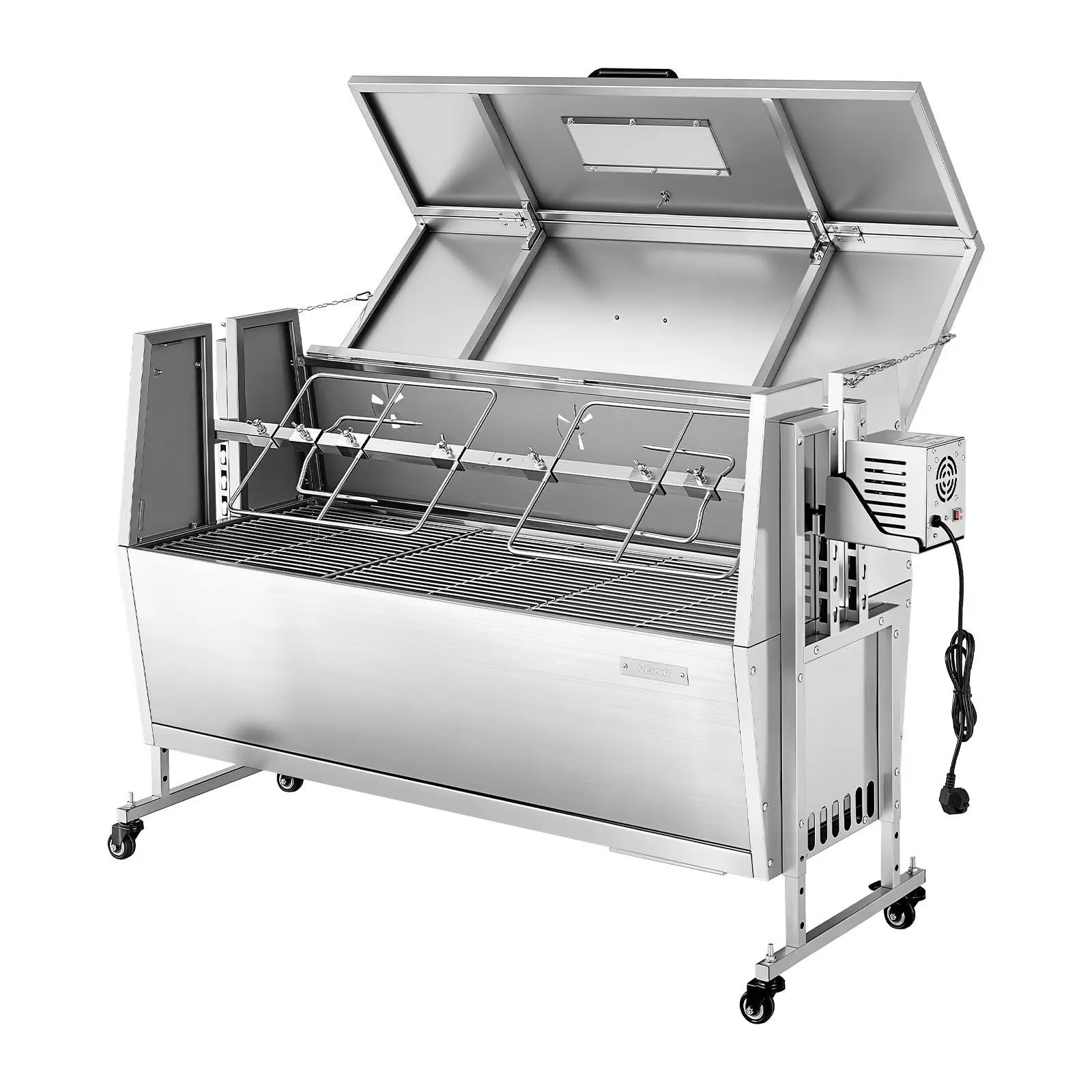 

Rotisserie Grill, 38W BBQ Outdoor Pig & Lamb Spit Roaster, Charcoal Spit Roaster with 132 LBS Capacity, Wheels & 4-Level Height