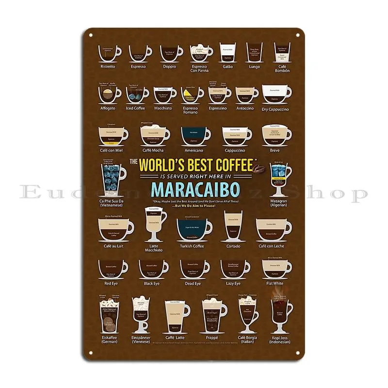 Maracaibo Venezuela Coffee Types Chart Metal Signs Plaques Printed Living Room Club Bar Wall Cave Tin Sign Poster