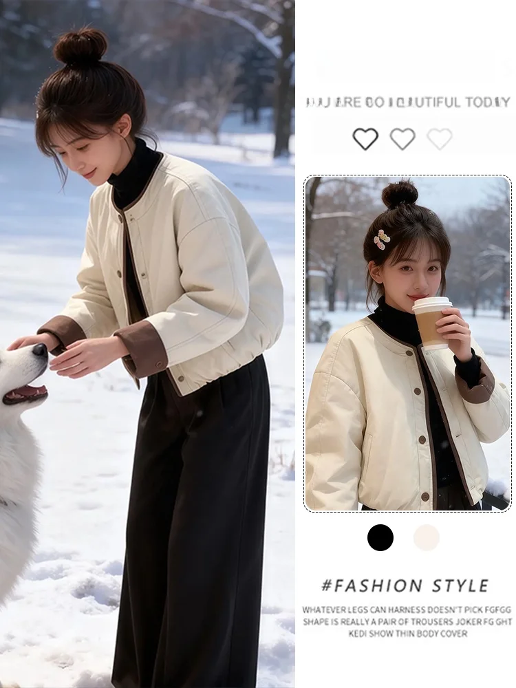 

Зимняя хлопковая куртка для похудения 2026: Новинка, контрастный дизайн, пуховик из хлопка, женское корейское пальто с воротником-стойкой, модное