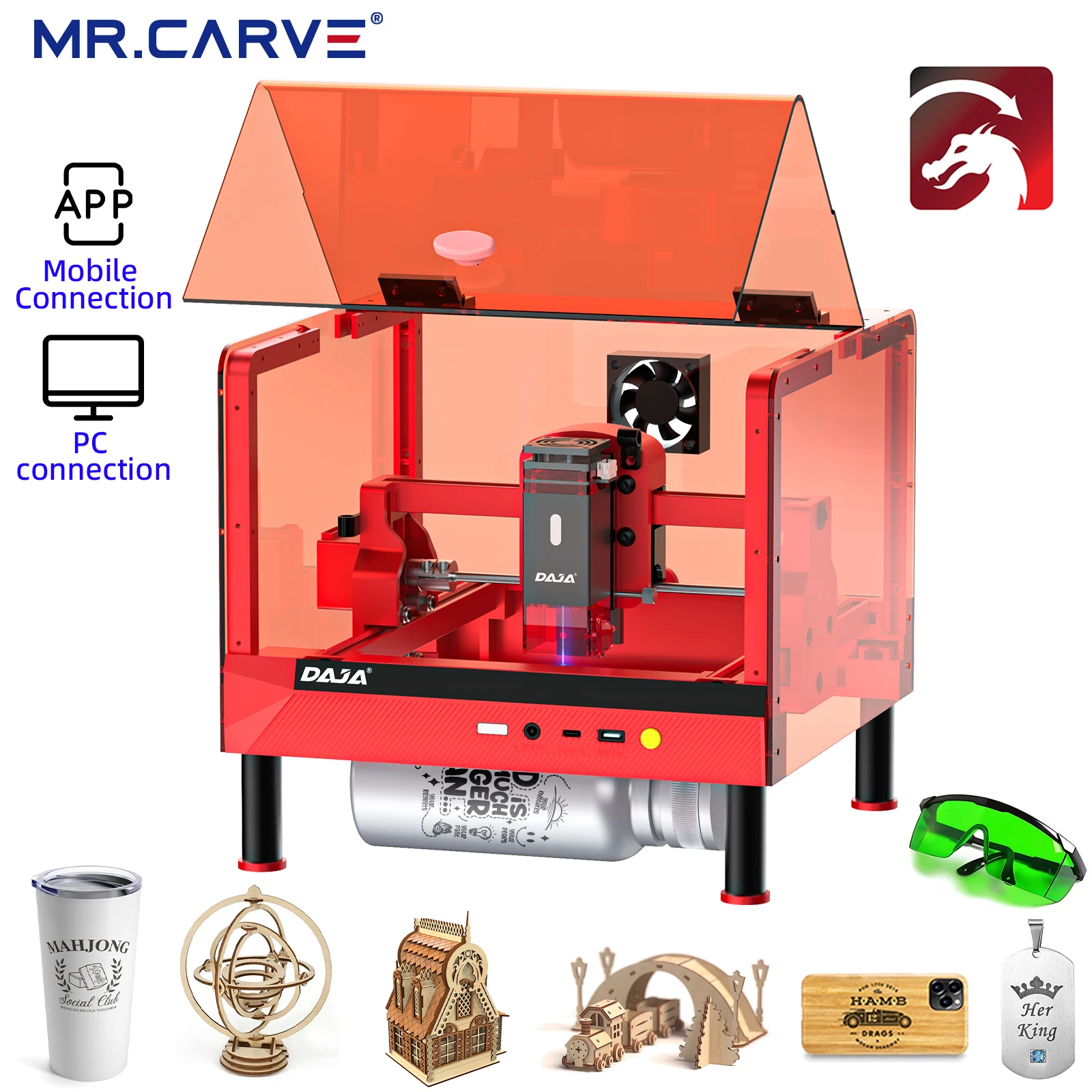 MR.CARVEA7 Mini Pro Laser Engraver Safe Simple with Protective Cover High Power for Stainless Steel Wood  Paper Metal Glass