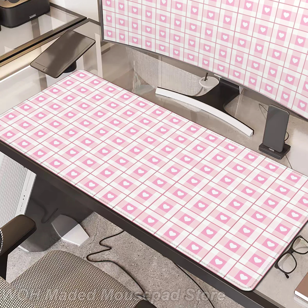 Love Checkered Mousepad Gamer Gaming Laptop Mausepad Office Mouse Pad Computer Mousemat Pc Accessories Rubber Mat Pink Deskmat