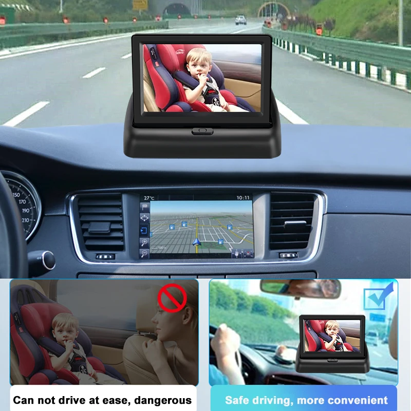 4.3'' Baby Car Mirror HD Baby Monitor Foldable Car Rear View Monitor Reversing Display with Night Vision Backup Rearview Camera