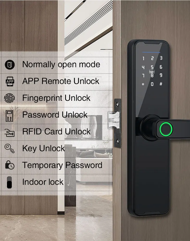 Tuya WiFi Smart Door Lock Biometric Fingerprint App Remote Unlocking Keyless Lock Electronic Door Lock