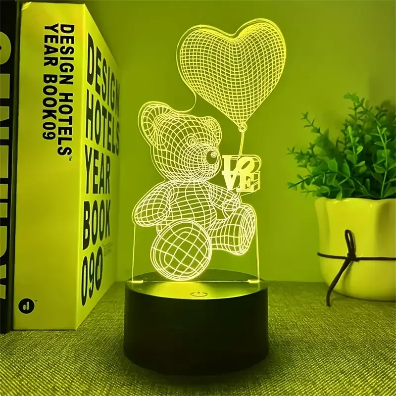 1PC3D Night Light Colorful Care Bear Bedroom Bedside Lamp Creative Gift Atmosphere Lamp Visual Lamp