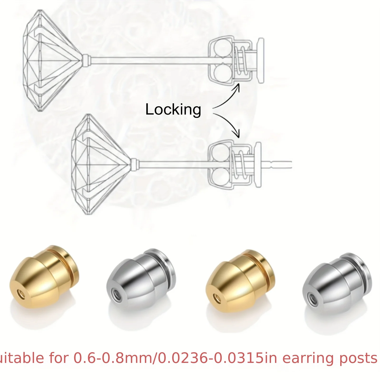 2pcs Hypoallergenic Locking Earring Backs, Secure Stud Backs for 0.6-0.8Mm Posts, Suitable for Droopy Ears, Jewelry Making