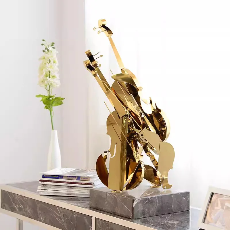 Violin decoration living room decoration Light luxury high-end music art landing sculpture large stainless steel crafts