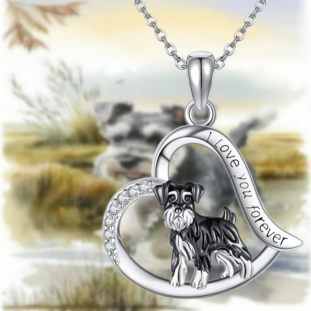 1Pc Exquisite Heart Shaped Schnauzer Necklace for Women Fashion Pet Dog Jewelry Accessories Perfect Holiday Gift for Dog Lovers