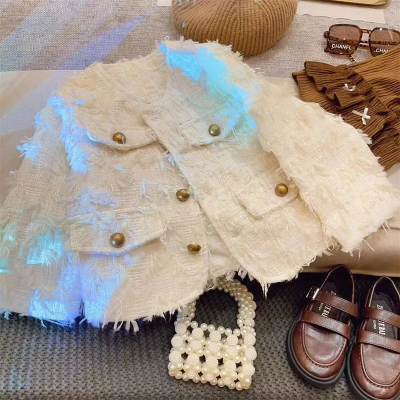 

Бутиковое светское пальто для девочек, модная детская верхняя одежда для девочек, пальто для детей 2–7 лет, белое пальто с бахромой для девочек