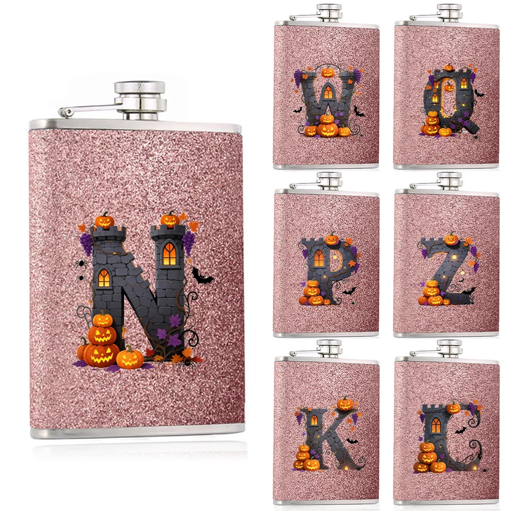 

Portable Metal Wine Jug Sturdy Durable Wine Bottle Whiskey Storage Container Stylish Design Gift Halloween Letters Pattern