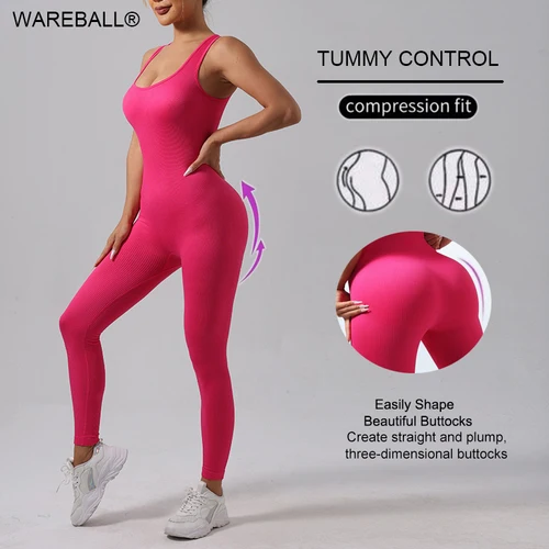 Imagen 1 del producto WAREBALL Sports Running Studio Mono deportivo de color sólido para mujer, sin costuras, de alta elasticidad, para Yoga y Fitness