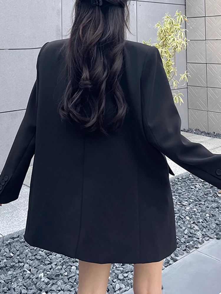 YERMORA ดอกไม้สีดําริบบิ้น Casual Blazer สําหรับผู้หญิง V คอยาวแขนยาวหลวมเสื้อใหม่แฟชั่นฤดูใบไม้ผลิฤดูร้อน 2025