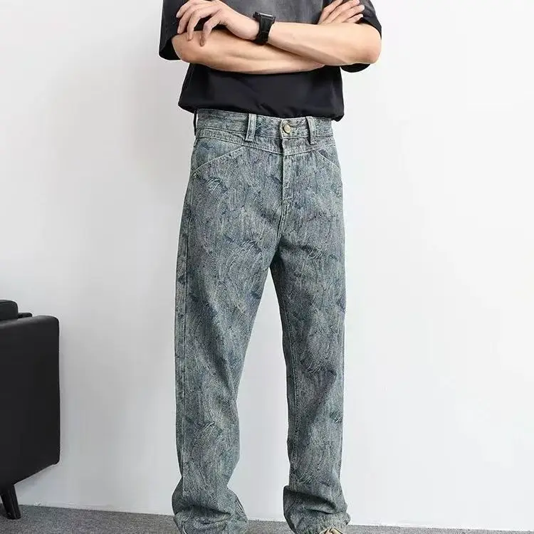 

American Design Sensation Luxury Floral Embroidery Jeans Men's Style 2026 Autumn Vintage Trendy Retro New Style Jeans