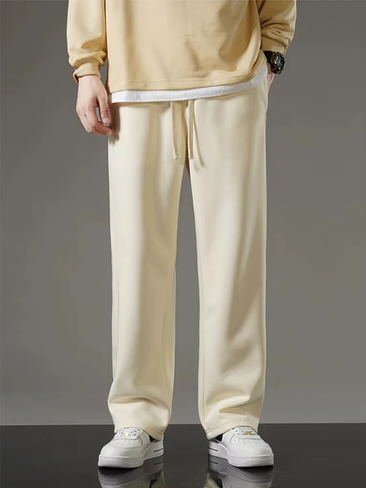 

Spring Autumn Men Sweatpants Korean Fashion Sportswear Drawstring Wide Leg Straight Track Pants Cotton Casual Loose Trousers
