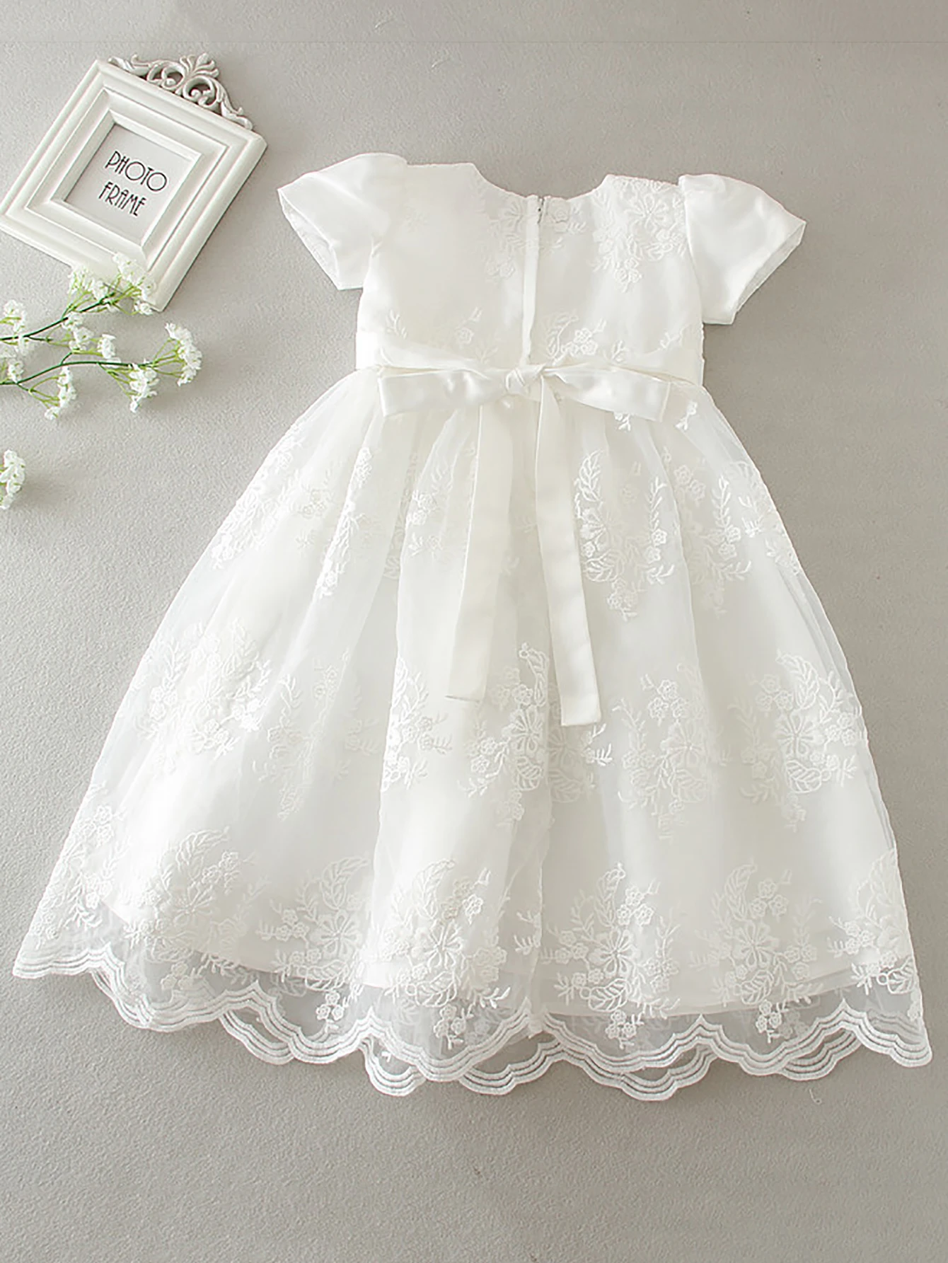 White Satin Toddler Dress Baby Girl Christening Gown Formal Special Occasion Dresses for Infant