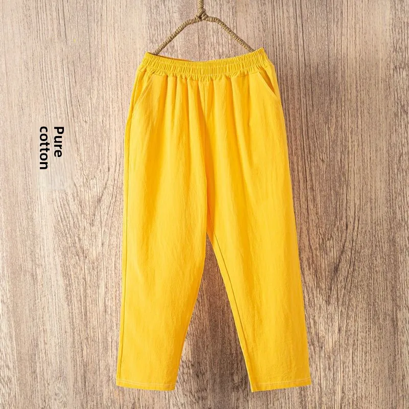 Pantaloni Harem in cotone e lino Donna Estate Sottile Casual Taglia grande Bianco Allentato Dimagrante Nove punti Pantaloni carota Vita alta Coreano...