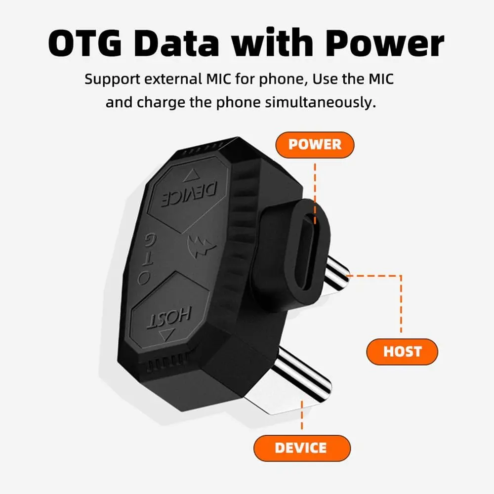 2 in 1 USB-C OTG Converter USB Type-C Male to Male 480Mbps Data Adapter with PD Power Opposite U Shape Back Angled Connector