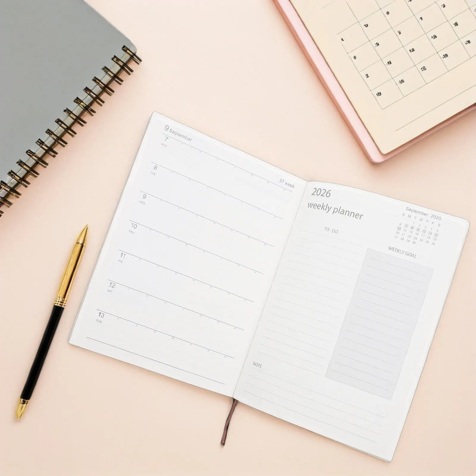 

2026 Daily Planner Notebook Professional Hardcover Layout Monthly Weekly Calendar Portable Size for Purse Bag Dark Blue