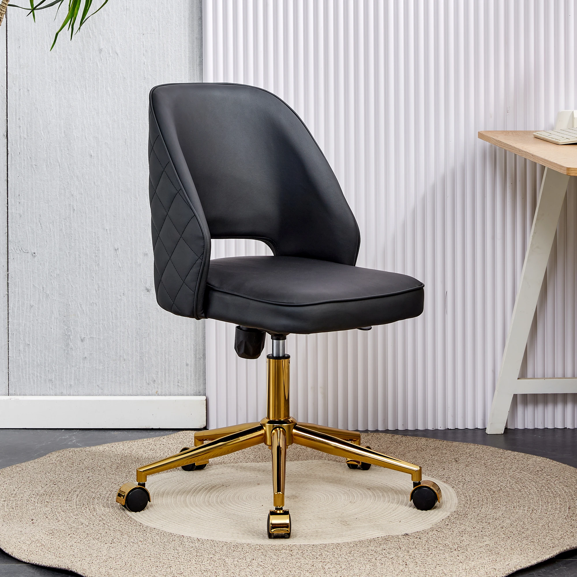 Modern PU Office Chair - 360° Swivel, Adjustable Height, Armless Design with Wheels