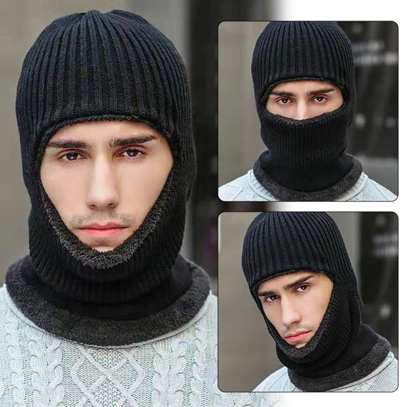 الرجال الشتاء محبوك قبعة بالاكلافا بلون رشاقته أفخم غطاء الوجه الكامل قناع التزلج قبعة يندبروف الدافئة الذكور قطعة واحدة وشاح قبعة