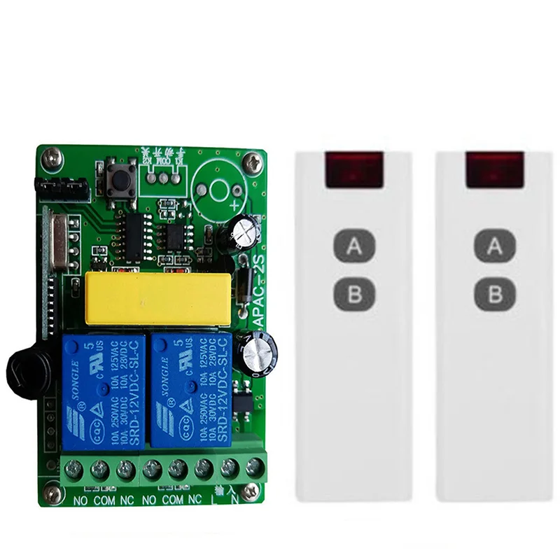 

433Mhz Remote Control Receiver RF Wireless Switch AC 220V 10A Controller 2Ch Relay Module and Transmitter,for Gate Door LED