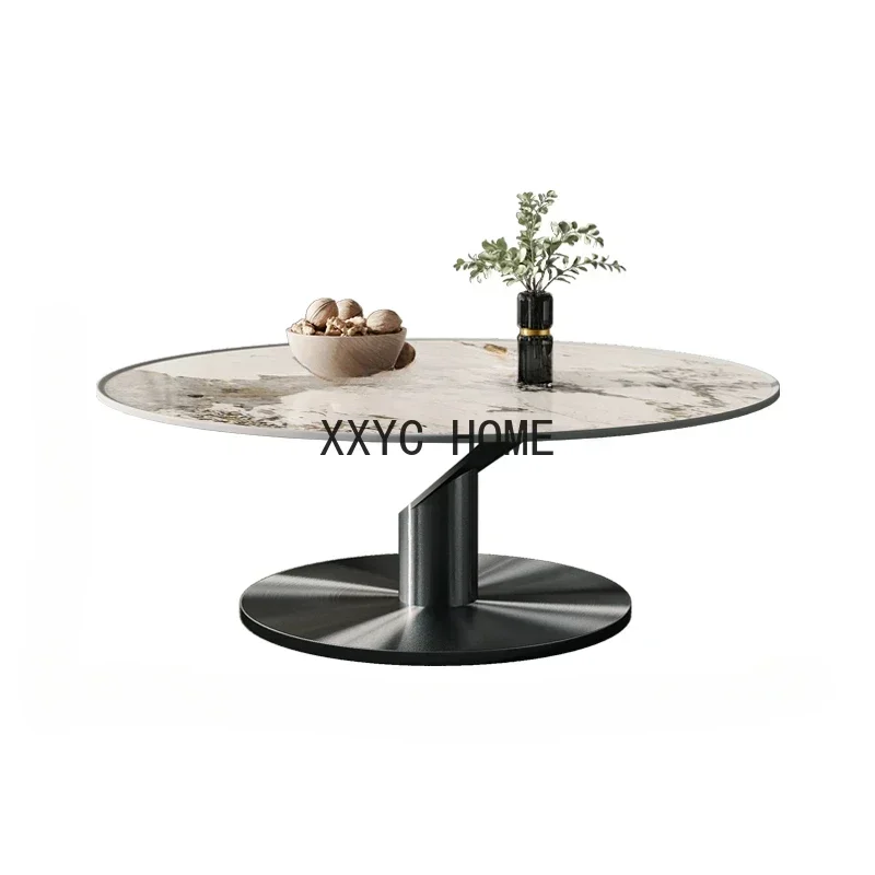 Minimalist round Coffee Table Affordable Luxury Style Stone Plate Living Room Home Italian Stainless Steel Solid Wood Tea Table