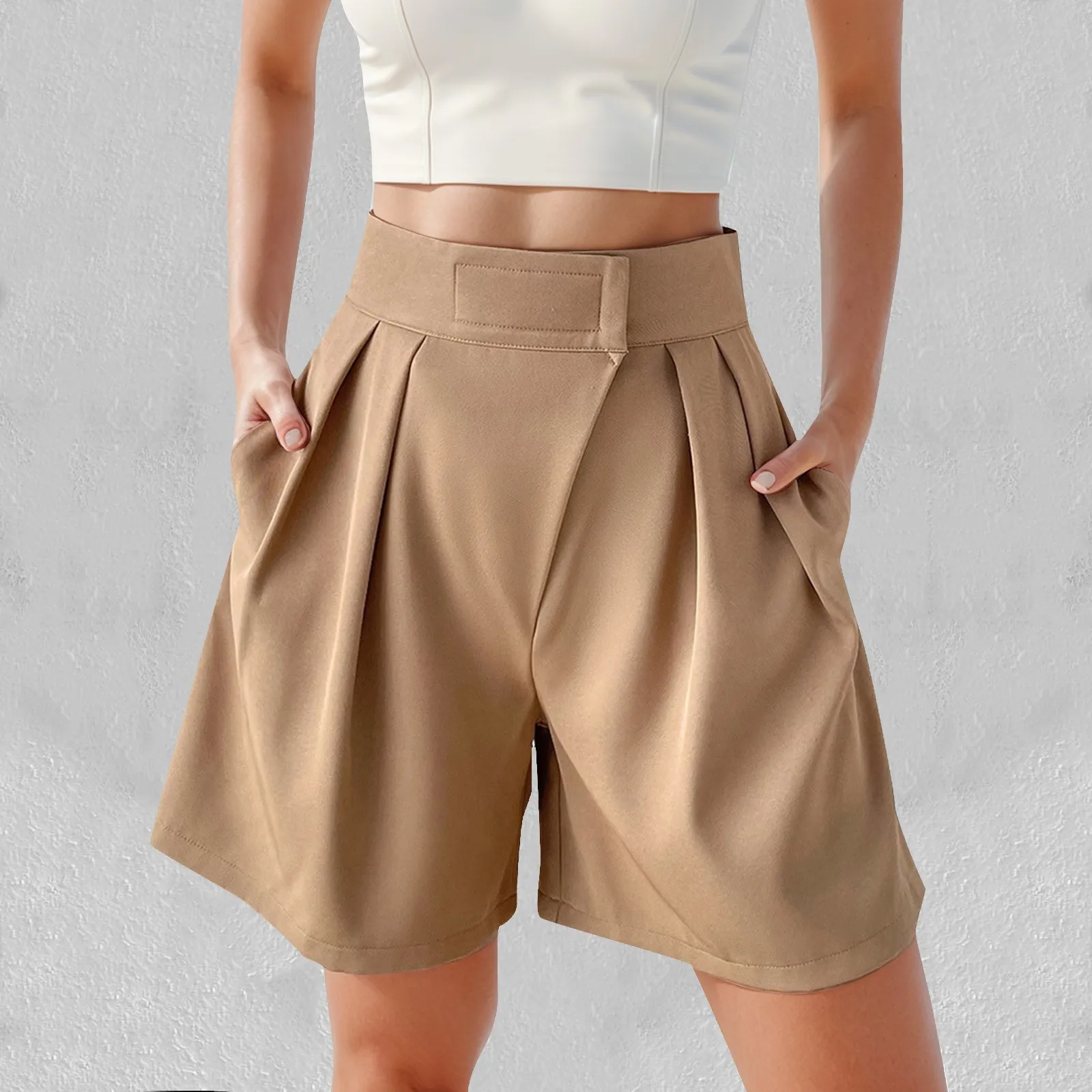 Shorts femininos de cintura alta, calças elásticas, calças palazzo femininas, nabo de grandes dimensões, moda casual, verão, 2024 €