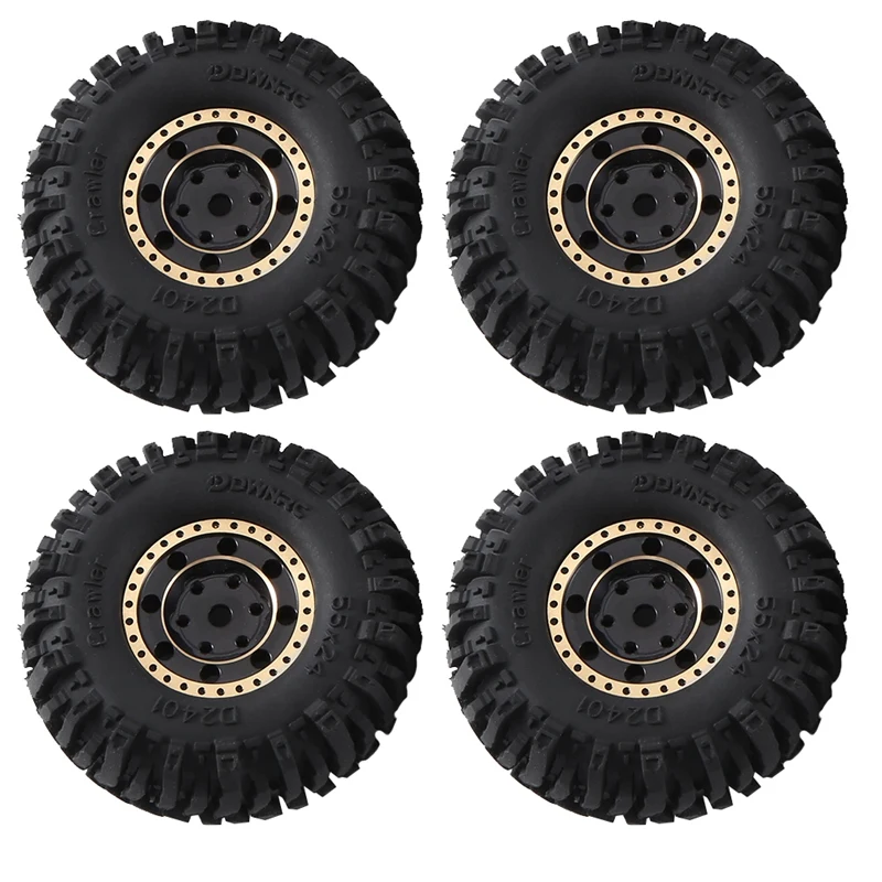 

4Pcs 55X22mm 1.0 Brass Wheel Rim Rubber Tire For 1/18 1/24 RC Crawler Car Axial SCX24 AX24 TRX4M FMS FCX24 Upgrade Parts