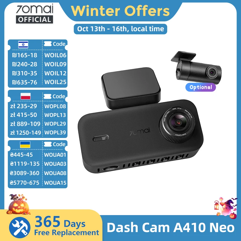 New 70mai Dash Cam A410 Neo 1440P 2.5K Image F1.6 GPS Night Vision Supercapacitor 24H Parking Mode Dash Camera 70mai A410 Neo