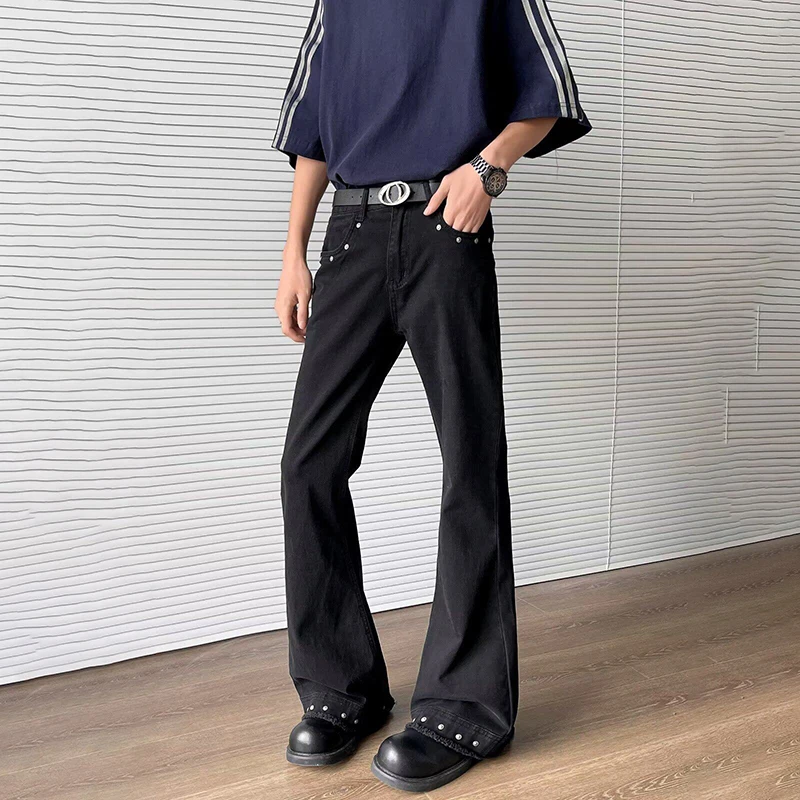 WTHT Vintage Heren Gesplitste Klinknagels Burr Edge Effen Kleur Denim Broek Mode 2025, Zomer High Street Losse Wijde Pijpen Jeans 2A0498