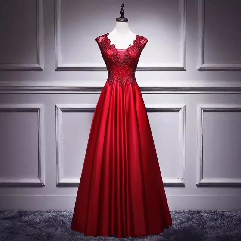 Wine Red Real Picture Wedding Party Dresses 2024 V Neck Satin A Line Long Women Eveing Formal Dress Prom Gown Stock Us Size 2-12