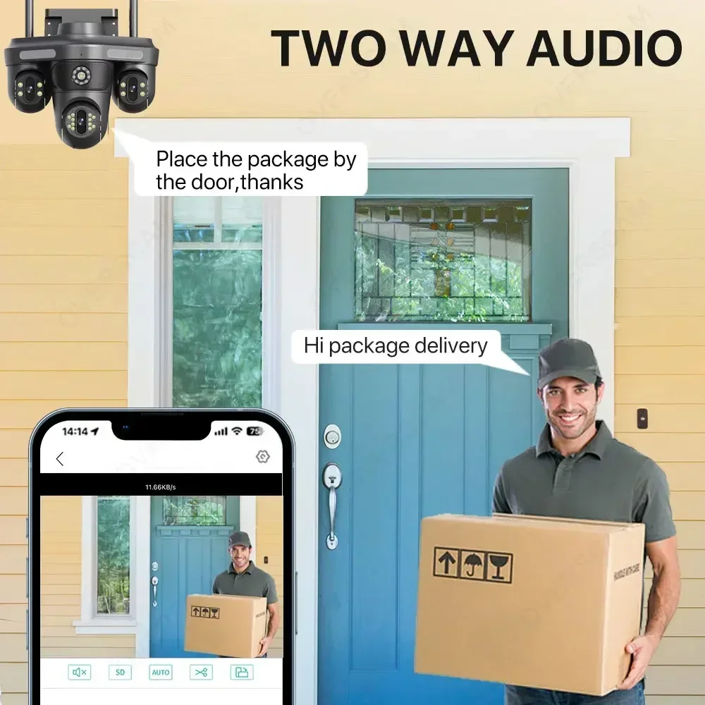 12mp 3 عدسة Cctv مراقبة كاميرا متحركة لاسلكية واي فاي PTZ 360 تتبع السيارات اتجاهين الصوت الداخلي IP كاميرا شبكة مراقبة في الهواء الطلق 4MP