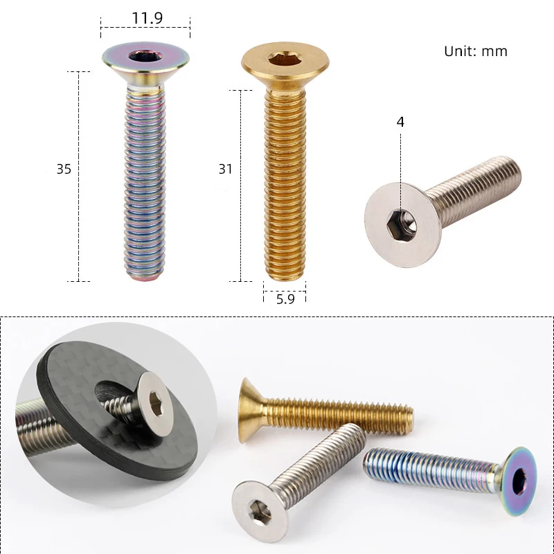 Deemount Bicycle Headset Bolts Titanium M6*35mm CNC Countersunk Head Full Thread MTB BMX Bikes Stem Top Cap Ti Retaining Screw