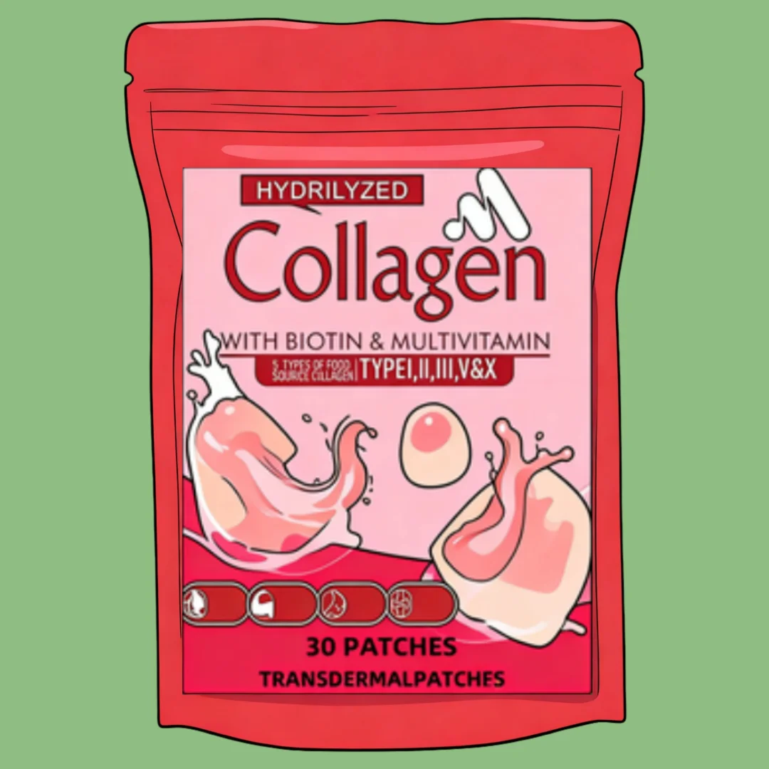 Marine Collagen Transdermal Patches with Type I,I,II,V&X,Biotin, Resveratrol Hair Skin, Skin Anti Ageing 30 Patches